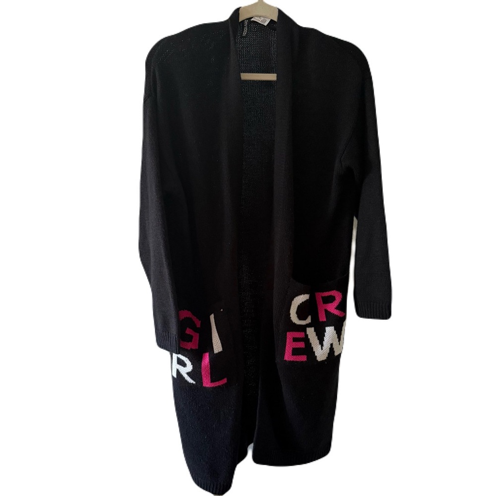Girl Crew H&M Black and Pink Open-Front Oversized Cardigan